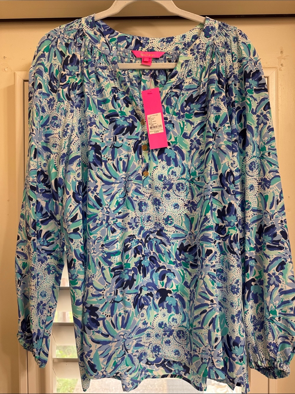 Lilly Pulitzer Blue Teal Floral Peasant Blouse